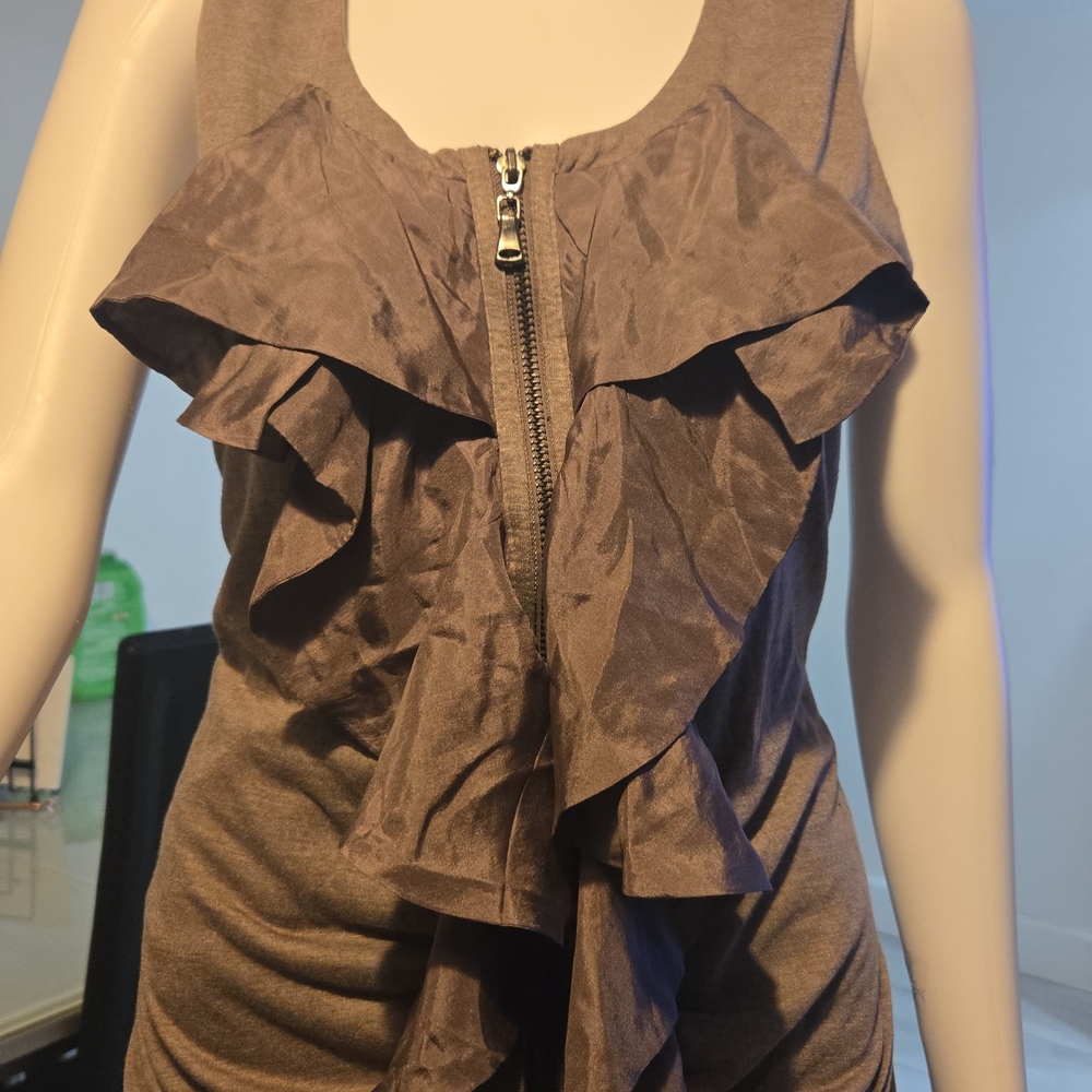 W092 Gray Ruffled Zip-Front Top by Pure Sugar